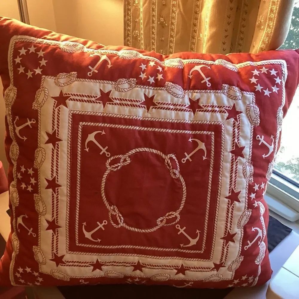 Hand Cafted New With Tag. Nautical Red and Cream Throw Pillow